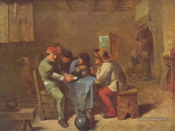 paysans jouant aux cartes dans une taverne Vie rurale baroque Adriaen Brouwer Peinture à l'huile